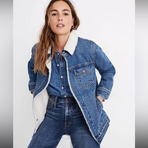 NWT Madewell The Oversized Jean Jacket in Donaway Wash: Sherpa Edition